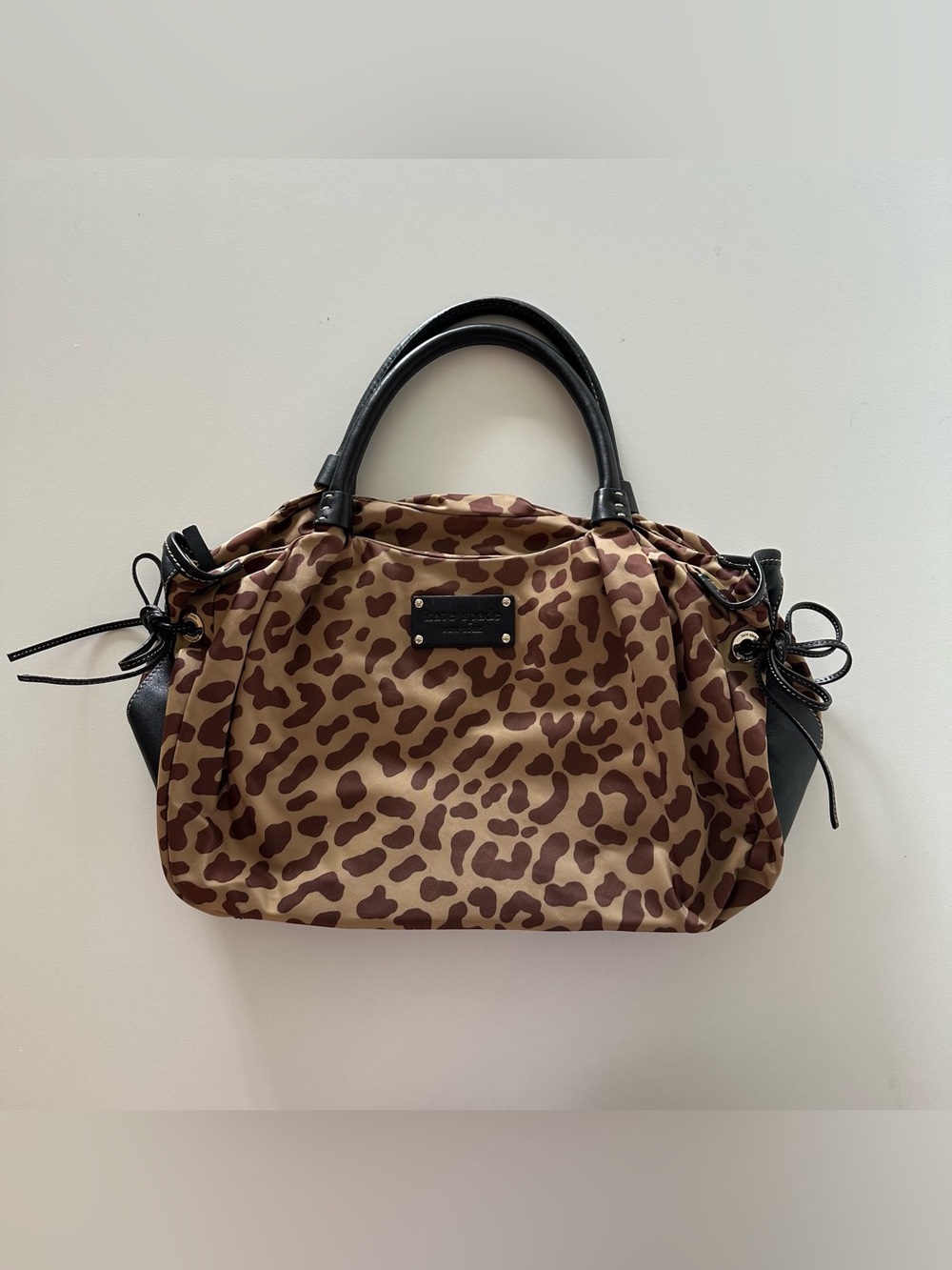 Vintage Y2K Kate Spade Nylon Leather Leopard Shoulder Bag Coquette Preppy